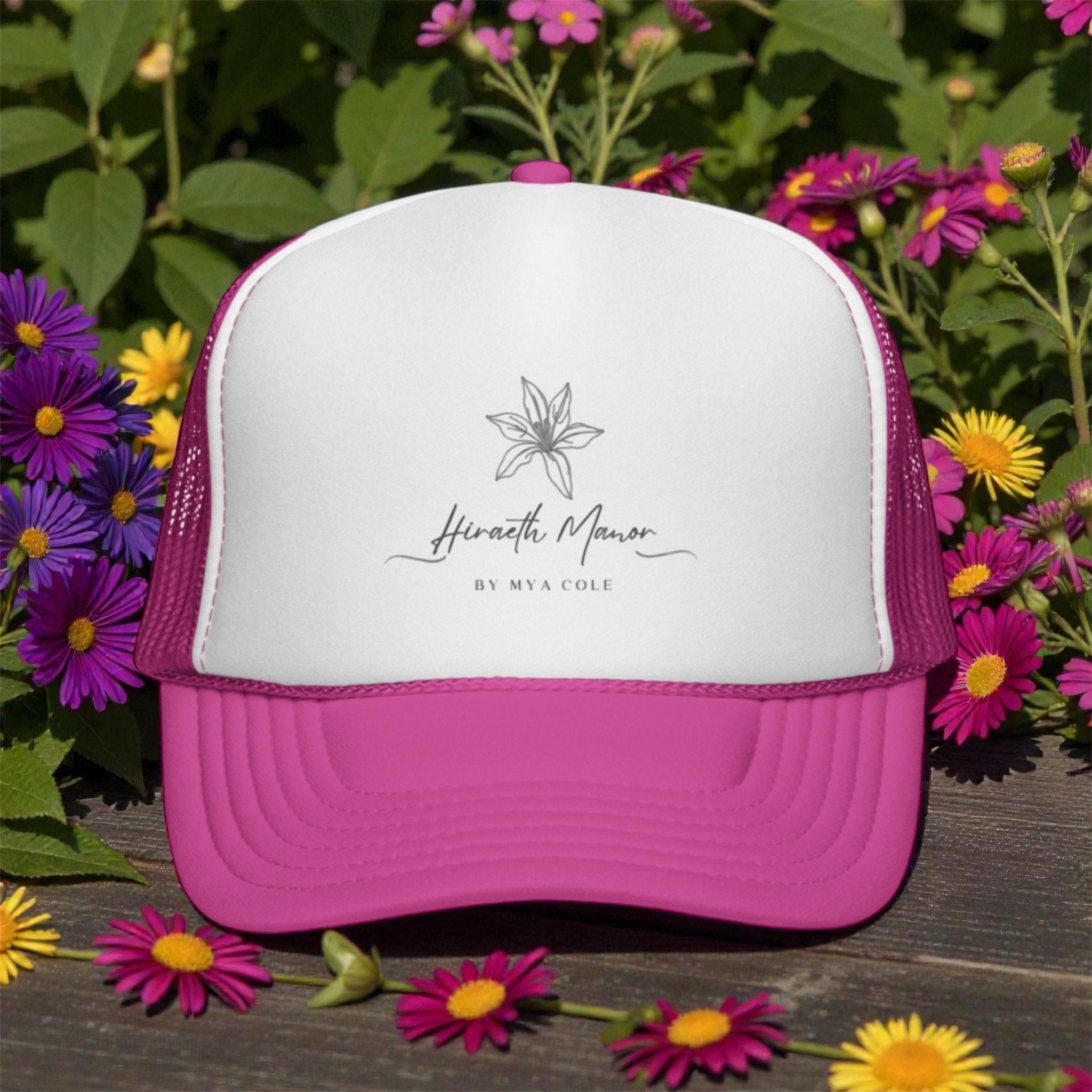 Trucker Cap — Minimal Floral 'Wander More' Mesh Hat - Hiraeth Manor